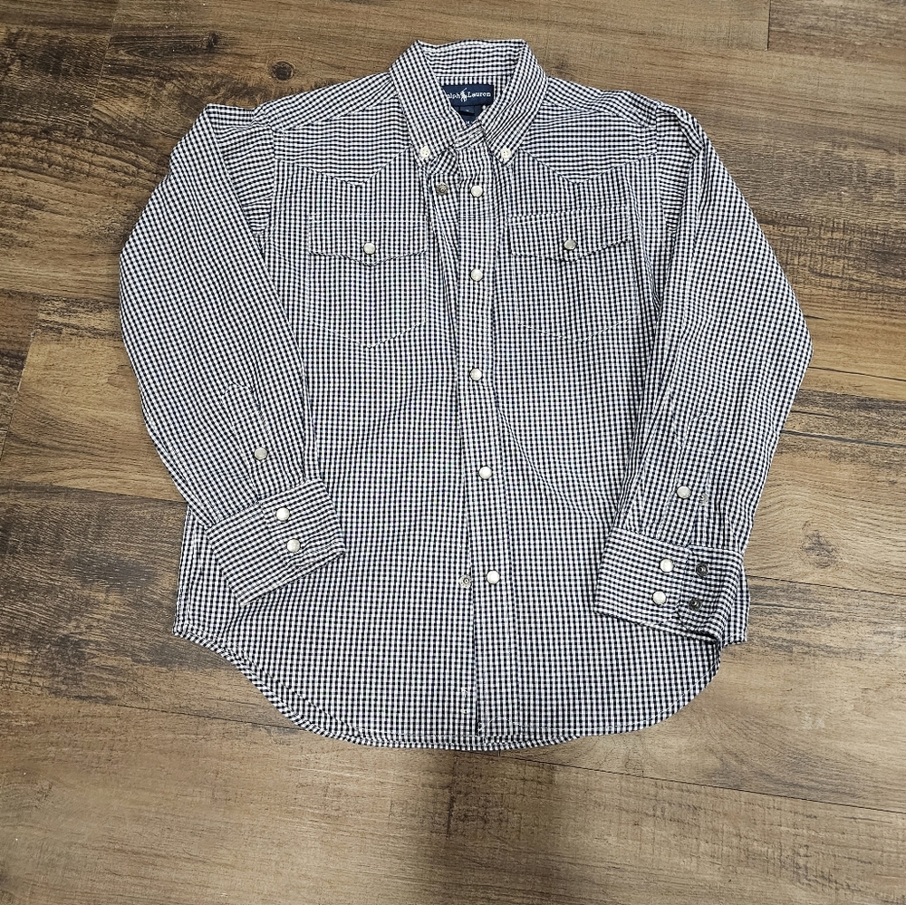 Polo Boys Pearl Snap Button Down Shirt | NWT | Size 7 | Black & White
